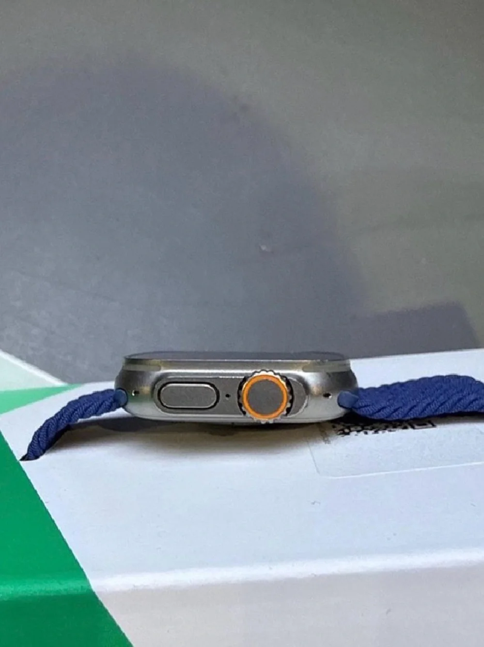 Apple Watch Titanium Case with Navy Blue Sport Band